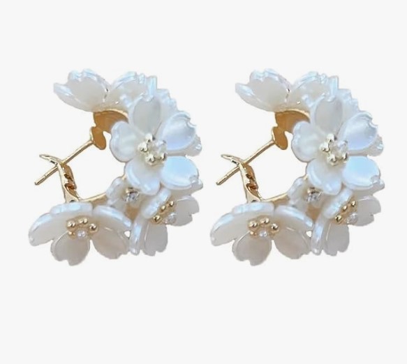 Elegant White Flower Hoop Earrings